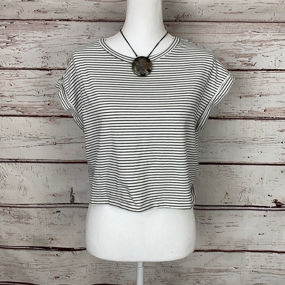 SHEIN Tops - SHEIN Black/White Stripe Crop Top Small